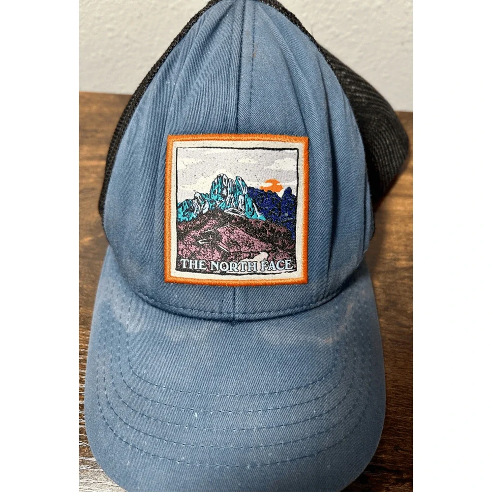 The North Face Truckee Trucker Hat Shady Blue Earthscape Patch Sz S/M